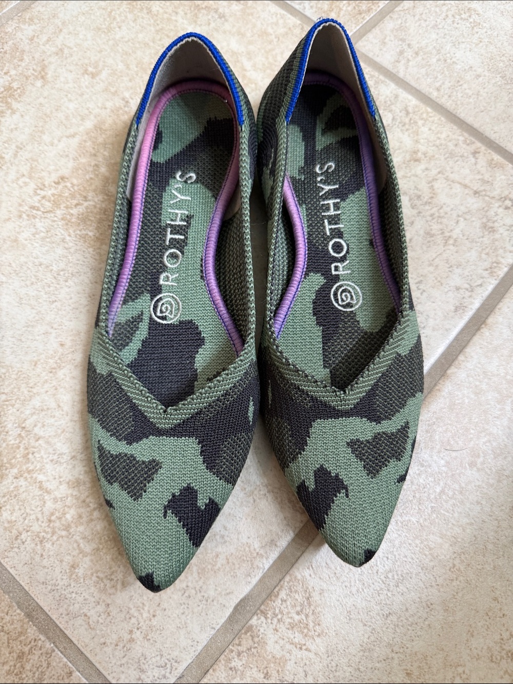 Rothy's Women's Pointed Toe Flats in Olive Camo